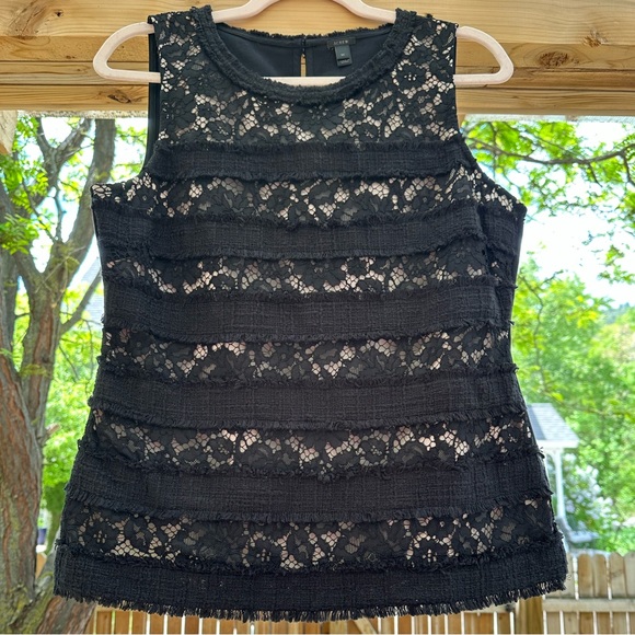 J. Crew Tops - J. Crew NWOT Black Tweed Lace Overlay Sleeveless Top Blouse Medium Fully Lined